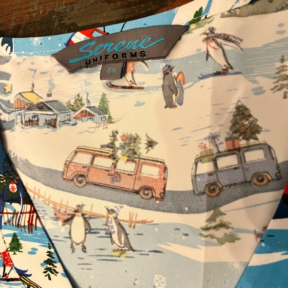 Serene Scrub Top with pockets 2xl- RUNS SMALL fits like XL Winter scene - Picture 3 of 6